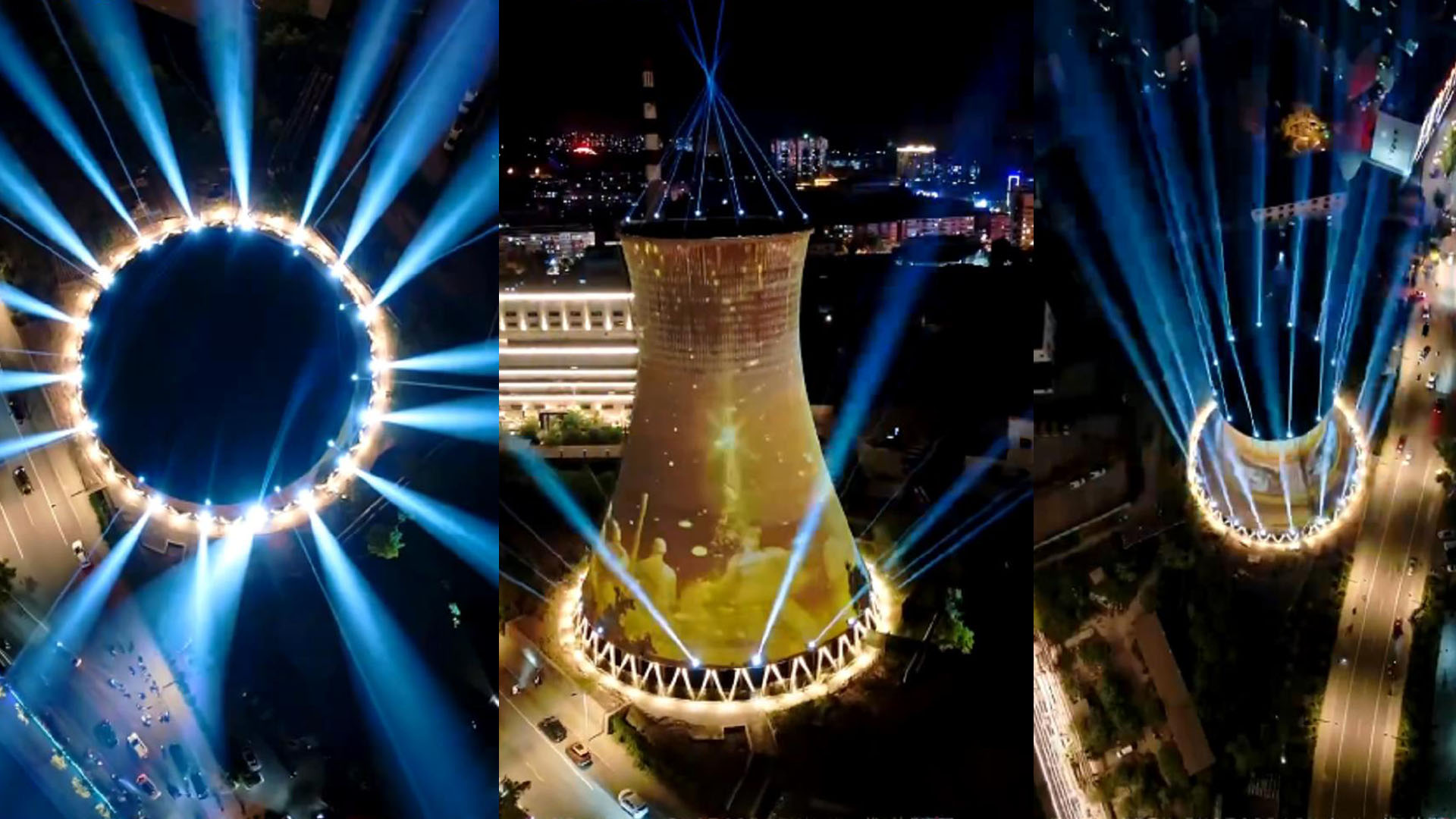 河北邯郸峰峰矿区冷却塔亮化采用夜鹰品牌激光技术系列灯光